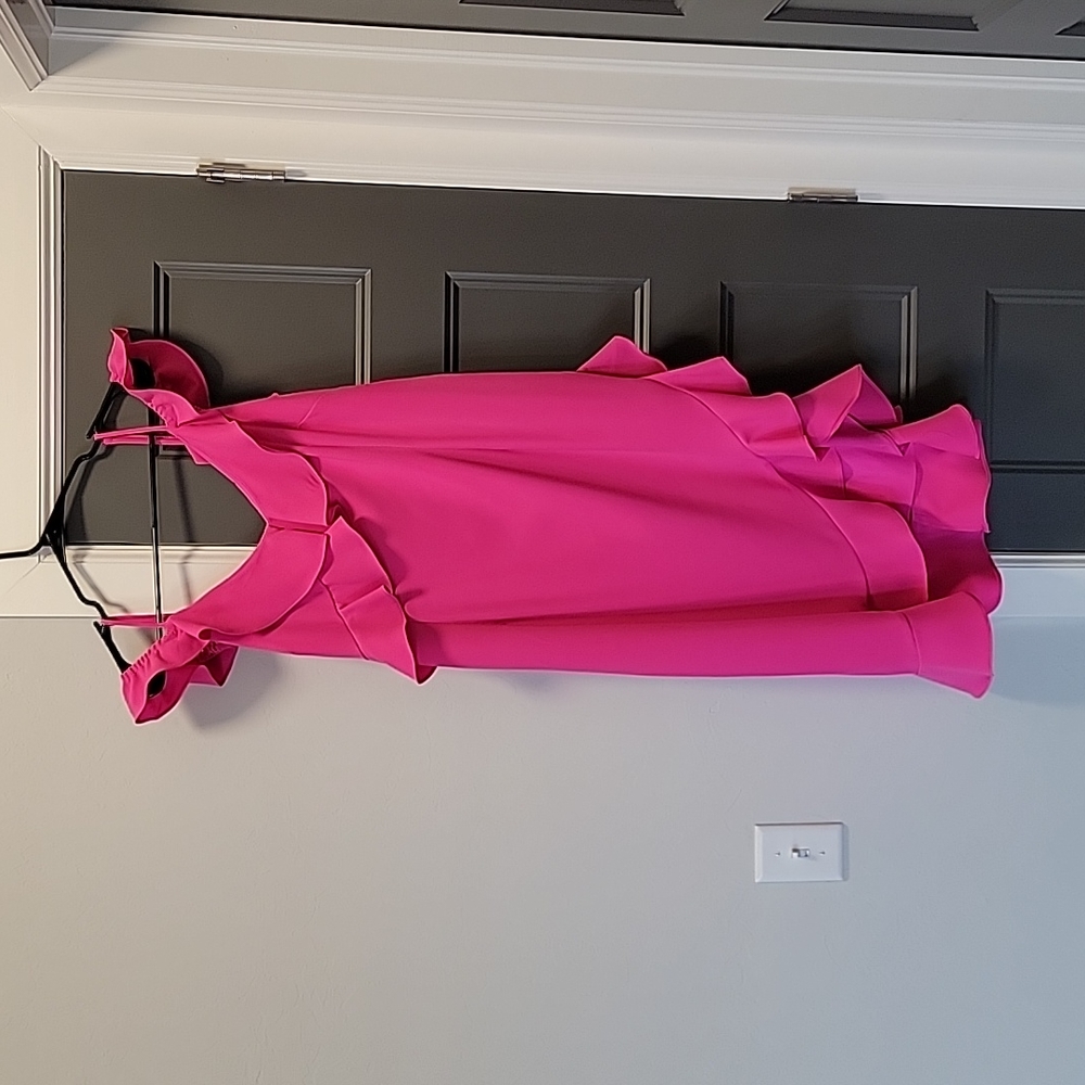 Gianni Bini hot pink midi dress with off the shoulder Ruffles size 12